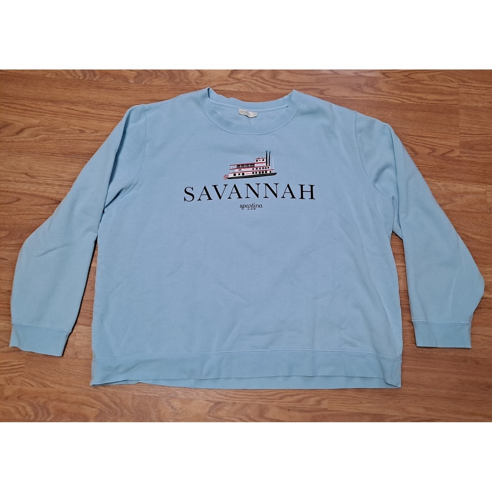 Spartina 449 Baby Blue Savannah Cotton Blend Crew Neck Sweatshirt Ladies 2 XL